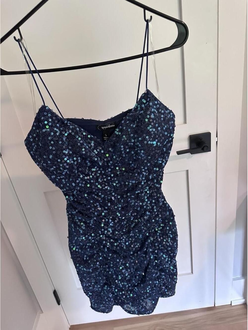 Speechless Navy Blue Sequin Bodycon Mini Dress